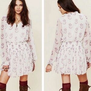 Free People Wild Horses Smocked Mini Dress‎ Chiffon Boho Whimsical Festival